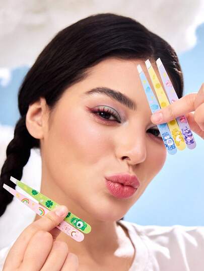 SHEIN X Care Bears 5pcs Cartoon Pattern Printed Tweezers Set, High Precision Stainless Steel Eyebrow Tweezers For Facial Hair, Ingrown Hair And Splinter Remover Kit For Women And Men,Cheer Bear, Bear,Good Luck Bear,Share Bear,Funshine Bear