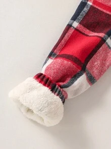 男童紅色條紋毛絨拼接連帽燈芯絨休閒夾克，適合日常穿著、上學、冬季 - 紅色 - 查看 4