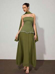 Coutiva 女士时尚露肩紧身优雅鸡尾酒会礼服 - 綠色 - 查看 1