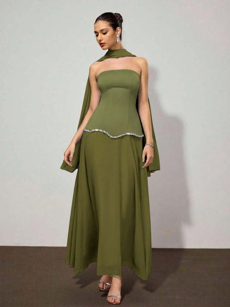 Coutiva 女士时尚露肩紧身优雅鸡尾酒会礼服 - 綠色 - 查看 1