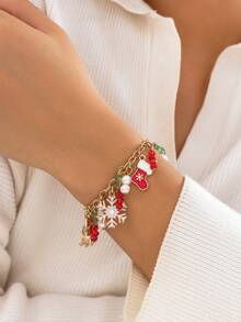 ROMWE Kawaii 1pc Fashionable Sweet And Simple Star, Flower, Bowknot Crystal Pearl Pendant Chain Bracelet Valentines,Mom,Mother,Mother's Day,Gift - Multicolor - Christmas - View 2