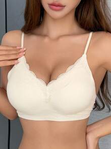 DAZY 蕾丝拼接无缝微聚可调节肩带女士文胸 - 白色 - 查看 5