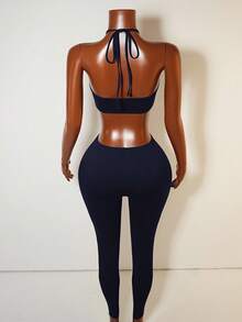 Mistrie Women's Casual Solid Color Backless Tie-Up Jumpsuit - Royal Blue - View 2