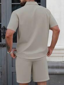 Manfinity CasualCool Men's Casual Button-Down Short Sleeve Shirt, Suitable For Daily Commute Men Lace Mesh Shirt