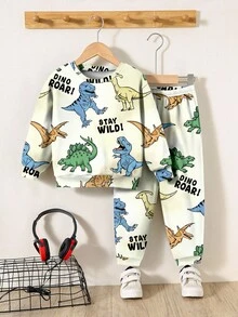 SHEIN Baby Boy Casual Soft Comfortable Cute Cartoon Animal Dinosaur Tie-Dye Y2K Loose Crew Neck Knit Soft Outfit, Suitable For Autumn/Winter Fall - Multicolor - View 2
