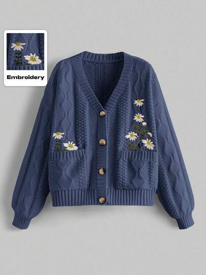 Fairycore Cardigan a maniche lunghe in maglia con decorazione floreale ricamata per donna