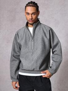 DAZY Men's Grey Half-Zip Front Pullover Sweatshirt, Sturdy Fabric, Autumn - Grey - View 1