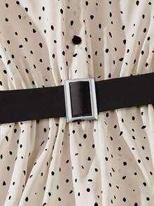 GlowEve 女士波尔卡圆点印花腰部喇叭形 A 字领优雅日常通勤商务法式浪漫约会派对圣诞节假期灯笼袖长袖杏色连衣裙 - 彩色 - 查看 6