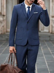 Calvornis Bộ vest công sở dài tay có ve áo màu trơn dành cho nam - Màu xanh lam - Xem 6