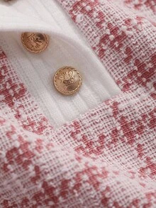 DAZY Camiseta de polo de manga corta con bloqueo de color y ribete decorativo a cuadros