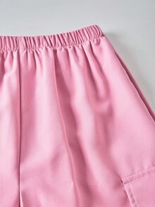 Sparklyn 2 件青少年字母印花连帽衫 + 美式绿色工装裤休闲街头运动装，秋冬 - 粉色 - 查看 6