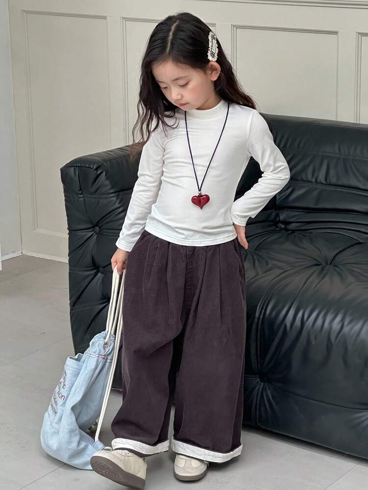 Girls' Solid Color Crew Neck Long Sleeve Casual T-Shirt