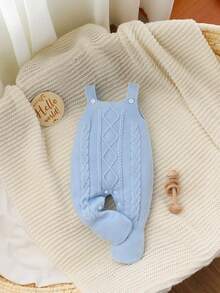 男婴可爱休闲时尚蓝色针织毛衣和围兜连体裤，柔软舒适 - 淺藍色 - 查看 2