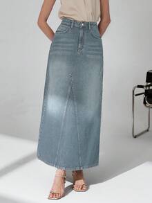 CLARA VERO 100% Cotton Low Waist Strong PP Skirt - Light Wash - View 7