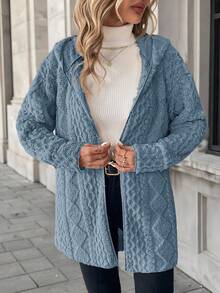 SHEIN Clasi Plus Size Women Zip-Up Fleece Hooded Jacket, Autumn/Winter - Blue - View 5