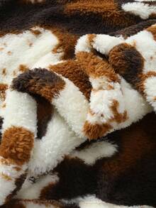 Manfinity Hypemode 男士街头时尚连帽衫，双面抓绒卫衣，天然皮革纹理设计，休闲日常、时尚派对、户外活动、休闲娱乐、节日礼物，男女通用奶牛印花Y2K拉链连帽衫，秋冬季长袖上衣 - 卡其色 - 查看 8