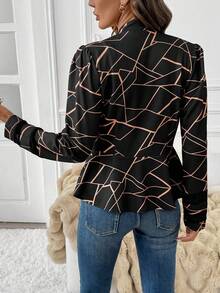 SHEIN Clasi 女式几何印花长袖前开式休闲轻便夹克，秋季 - 彩色 - 查看 2