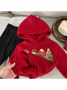 SHEIN 2pcs Baby Girl Knitted Solid Color Fluffy Hooded Sweatshirt And Leggings Set - Multicolor - View 8