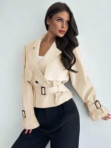 Firerie Women's New Khaki Belted Trench Coat With 3D Pockets Autumn Winter Clothes For Women - Beige - View 6