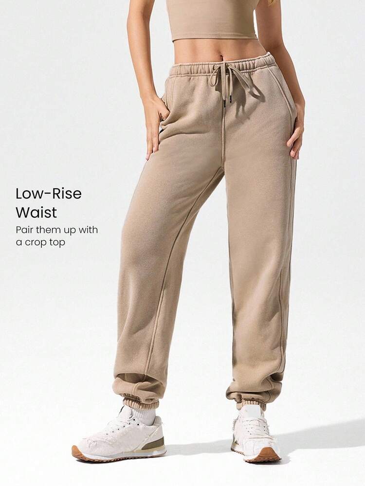 28" Fleece Soft Warm Oversized Fit Adjustable Drawstring Waist Vintage Joggers With Side Pockets Daily Casual Autumn Winter