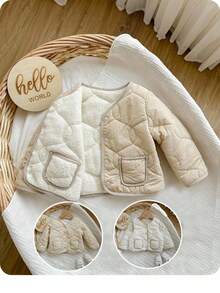 SHEIN Cute Baby Boy/Girl  Casual Simple Thick Grab Material Solid Pink Hooded Padded Coat, Winter Coat, Quilted Coat Suitable For Birthday Parties, Evening Parties, Performances, Weddings, Baptisms, Opening Ceremonies Suitable For Daily Use Suitable For School Suitable For Travel Suitable For Autumn And Winter Winter Coats Down Coats Coats Clothes Vintage Fall