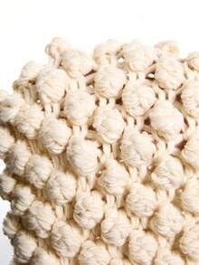 LYSMO 女士针织 A 字裙，时尚明星风格粗纱钩针球装饰休闲百搭裙 - 杏色 - 查看 10