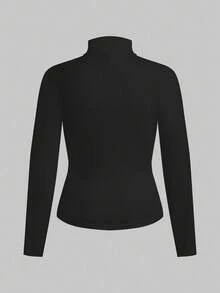 SHEIN Essnce Quần áo nữ cỡ lớn mùa thu thời trang mới mùa thu nữ kiểu Pháp mùa thu 2 mảnh áo phông đen trắng dài tay quần áo công sở nữ công sở nữ thường ngày đi làm áo sơ mi vải dệt kim dài tay áo phông dài tay áo đi chơi áo phông cổ lọ áo cổ lọ - Màu Đỏ Sâu - Xem 4