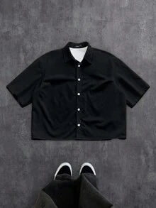 Manfinity Roghcode Men's Casual Printed Short Sleeve Shirts, Versatile For Summer Daily Wear - Black - View 5