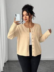 Elenzga Kardigan z długim rękawem i jednolitym kolorem w dużym rozmiarze, zapinany na złote guziki