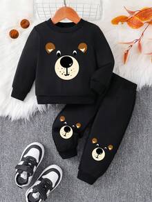 SHEIN Baby Boy Crew Neck Long Sleeve Printed Casual Top And Trousers Set
