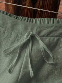 EMERY ROSE Quần vải lanh in dây rút dành cho nữ, thích hợp cho các môn thể thao thông thường Hàng ngày đi biển Kỳ nghỉ hè, dài - màu xanh lá - Xem 6