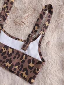 6pcs Women Casual Leopard Print Comfortable Minimalist Wireless Bra And Low-Rise Thong Panty Set