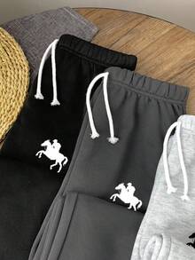 SHEIN 3 件套青少年女孩休闲运动慢跑裤，字母印花，黑色、白色、深灰色，街头风格运动裤 - 彩色 - 查看 8