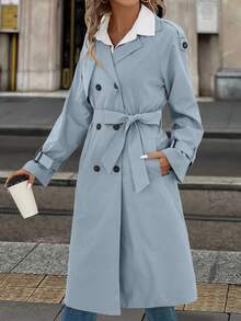 Solivie 女士保暖内衬风衣，秋冬外套，秋季 - 淺藍色 - 查看 6