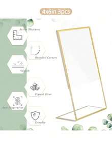 1/3/6 件，金色边框亚克力标牌架相框展示架透明纸架桌面菜单架适用于婚礼办公室餐厅；倾斜亚克力广告架，L 型支架，透明情人节，情人节婚礼，生日，装饰品，用品 - 金色 - 查看 16