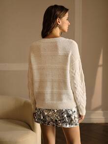 MOTF PREMIUM RHINESTONE DETAIL V NECK SWEATER - White - View 4