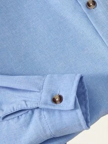 SHEIN Mirajuku 青少年男孩休闲日常通勤简约纯色立领单排扣衬衫，春秋季 - 藍色 - 查看 4