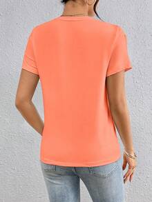 EMERY ROSE Solid Color Round Neck Tassel Decor Casual Summer Short Sleeve T-Shirt