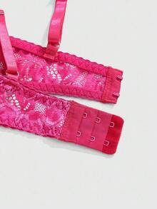 ROMWE J-Fashion Y2K Harajuku Girly Heart Chain Print Contrast Color Lace Patchwork Bow Decor Women's Underwire Bra Set, For Valentine's Day - Multicolor - View 4