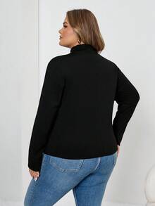 SHEIN CURVE+ Áo thun nữ tay dài cổ lọ dáng ôm màu trơn cỡ lớn cho mùa thu đông, chất liệu vải lót giữ nhiệt nâng cấp, thời trang, giản dị, thoải mái, đa năng mà không trông cồng kềnh - màu đen - Xem 7