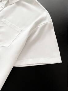 INAWLY 女式纯色短袖单排扣休闲衬衫 - 白色 - 查看 4