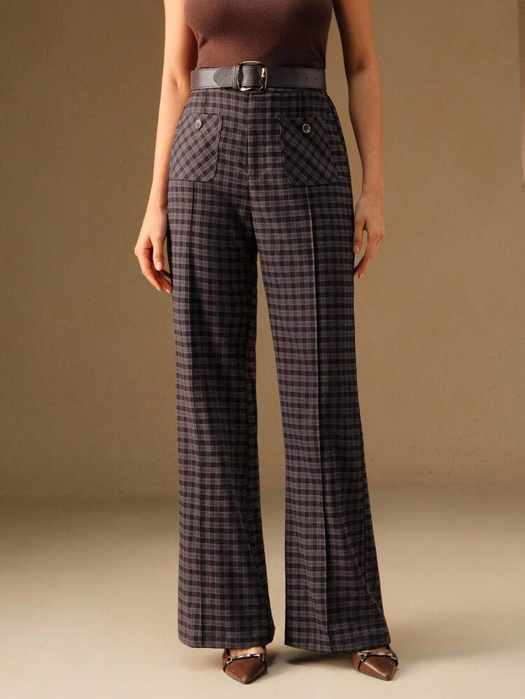 モダンミニマリストチェック柄レディーススーツパンツ