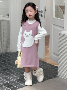 DAZY 女童动物图案无袖针织连衣裙