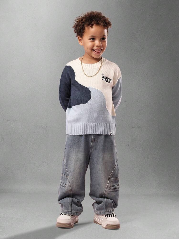 Color Block Knitted Sweater With Ribbed Trim