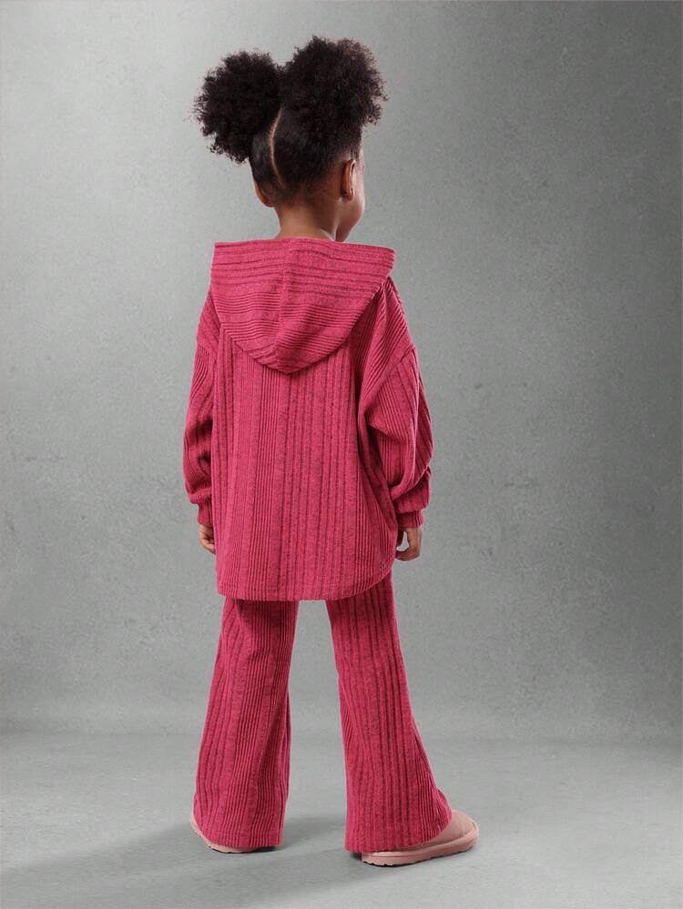 Ribbed Hoodie And Pants Set With Logo Print