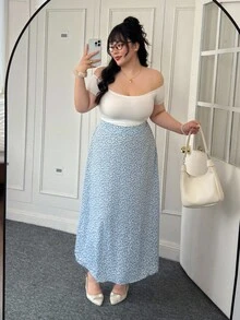 CovetEZ 大码假日休闲波西米亚风碎花裙 - 藍色 - 查看 3