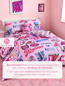 Mean Girls X SHEIN 3 pezzi Set biancheria da letto con stampa "Bad Girl" in materiale morbido e caldo, copripiumino colorato, adatto per letti singoli/matrimoniali/queen/king