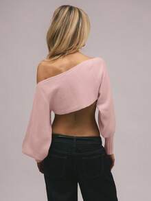 MUSERA 泡泡袖针织露肩上衣，优雅春假可爱性感90年代夏日甜美风，Y2K风格，适合伊比沙岛假日音乐节、冬季日常晚装等各种场合。 - 粉色 - 查看 3