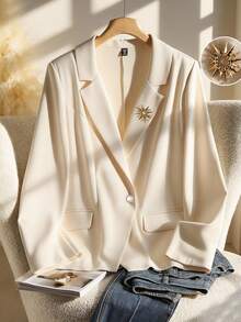 GlowEve CURVE 女士时尚优雅翻领长袖西装外套 - 杏色 - 查看 1