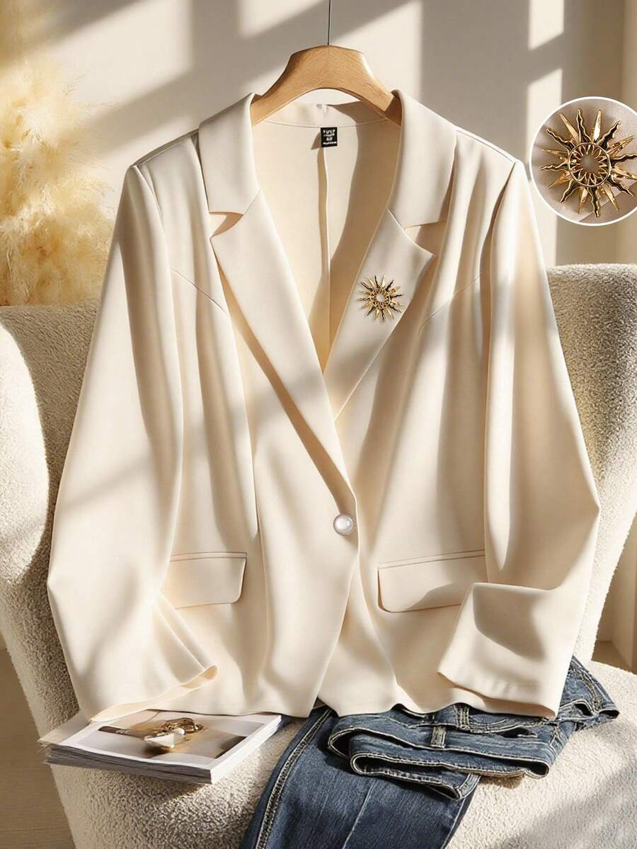 GlowEve CURVE 女士时尚优雅翻领长袖西装外套 - 杏色 - 查看 1